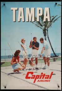 9j051 CAPITAL AIRLINES TAMPA travel poster '60s cool image of couples vacationing in Florida!
