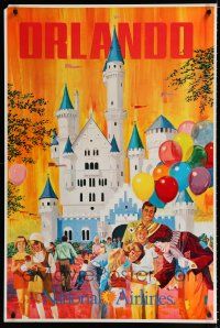 9j054 NATIONAL AIRLINES ORLANDO travel poster '70s colorful Bill Simon art of Disney World!
