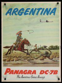 9j058 PAN AMERICAN-GRACE AIRWAYS ARGENTINA travel poster '50s Campos art of men chasing ostritch!