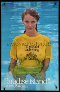 9j059 PARADISE ISLAND travel poster '70s great close up of sexy woman in soaking wet shirt!