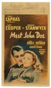 9j072 MEET JOHN DOE mini WC '41 art of Gary Cooper & Barbara Stanwyck, directed by Frank Capra!