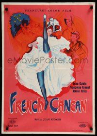 9j478 FRENCH CANCAN Yugoslavian 20x28 '57 Jean Renoir, art of sexy Moulin Rouge showgirl dancing!