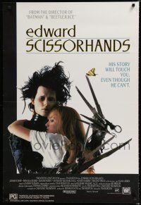 9k066 EDWARD SCISSORHANDS Aust 1sh '90 Tim Burton classic, scarred Johnny Depp & Winona Ryder!