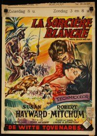 9k313 WHITE WITCH DOCTOR Belgian '53 different art of Susan Hayward & Robert Mitchum in jungle!
