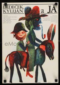 9k350 GRANDPA, KYLIAN & I Czech 11x16 '67 Vaca art of man & boy on horseback!