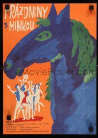 9k355 HOLIDAY WITH MINKA Czech 11x16 '63 Zelenka art of people & huge horse!