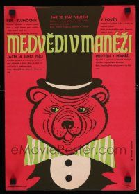 9k374 MEDVEDI V MANEZI Czech 11x16 '60s Berkova artwork of fancy dressed bear!