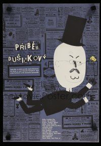 9k379 PRIBEH DUSICKOVY Czech 11x16 '64 wacky Jaroslav Fiser art of egg-headed man!