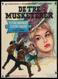 9k770 FIGHTING MUSKETEERS Danish '62 art of Mylene Demongeot, the Three Musketeers!
