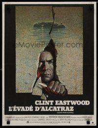 9k720 ESCAPE FROM ALCATRAZ French 15x21 '79 cool artwork of Clint Eastwood busting out by Lettick!