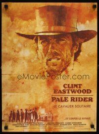 9k733 PALE RIDER French 15x21 '85 great artwork of cowboy Clint Eastwood by C. Michael Dudash!