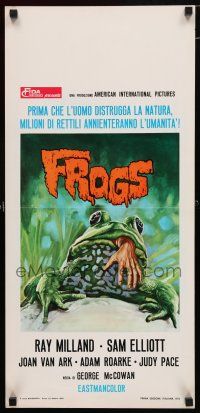 9k417 FROGS Italian locandina '72 horror art of man-eating amphibian w/hand hanging from mouth!
