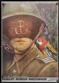 9k484 BIRTHDAY Polish 27x38 '80 Urodziny mlodego warszawiaka, Pagowski art of soldier & bird!