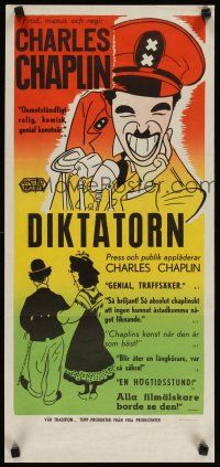 9k028 GREAT DICTATOR Swedish stolpe '40 Charlie Chaplin directs and stars, wacky WWII comedy!