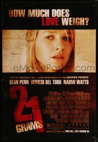 9m011 21 GRAMS advance DS 1sh '03 Sean Penn, cool title design, image of Naomi Watts!