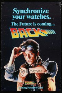 9m081 BACK TO THE FUTURE II teaser DS 1sh '89 Michael J. Fox as Marty, synchronize your watches!