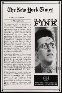 9m087 BARTON FINK New York Times 1sh '91 Coen Brothers, close-up of John Turturro!
