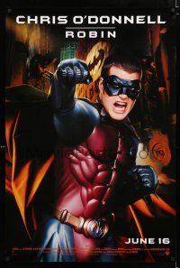9m095 BATMAN FOREVER advance DS 1sh '95 cool image of angry Chris O'Donnell as Robin!