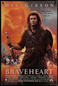9m146 BRAVEHEART advance DS 1sh '95 Mel Gibson as William Wallace in the Scottish Rebellion!