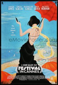 9m287 FESTIVAL IN CANNES 1sh '01 Anouk Aimee, artwork of sexy woman at the beach!
