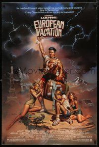 9m544 NATIONAL LAMPOON'S EUROPEAN VACATION 1sh '85 Vallejo art of Chevy Chase, Beverly D'Angelo!