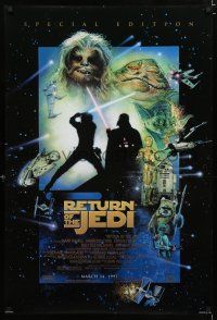 9m635 RETURN OF THE JEDI style E advance DS 1sh R97 Drew art from George Lucas sci-fi classic!