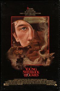 9m847 YOUNG SHERLOCK HOLMES 1sh '85 Steven Spielberg, Nicholas Rowe, really cool detective art!