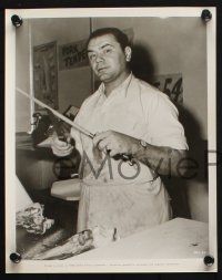 9p866 ERNEST BORGNINE 3 8x10 stills '50s butchering with knife & steel, western w/ gun and driving!