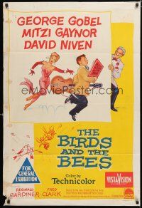 9r127 BIRDS & THE BEES Aust 1sh '56 wacky art of George Gobel, Mitzi Gaynor, & David Niven!