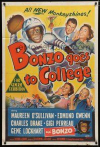 9r129 BONZO GOES TO COLLEGE Aust 1sh '52 artwork of chimp playing football, all new monkeyshines!
