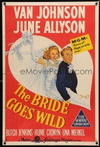 9r131 BRIDE GOES WILD Aust 1sh '48 romantic close up artwork of Van Johnson & June Allyson!