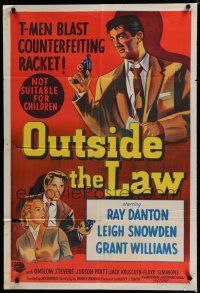 9r153 OUTSIDE THE LAW Aust 1sh '56 art of Treasury T-Man Ray Danton, Leigh Snowden!