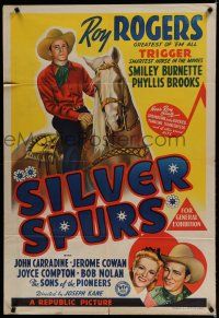 9r184 SILVER SPURS Aust 1sh '43 art of Roy Rogers close up & riding Trigger, plus Phyllis Brooks!