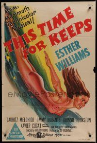 9r203 THIS TIME FOR KEEPS Aust 1sh '47 great stone litho of sexy swimmer Esther Williams!