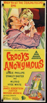 9r887 CROOKS ANONYMOUS Aust daybill '62 Leslie Phillips, Stanley Baxter, sexy Julie Christie!