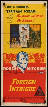 9r924 FOREIGN INTRIGUE Aust daybill '56 Robert Mitchum is hunted, secret agents are the hunters!