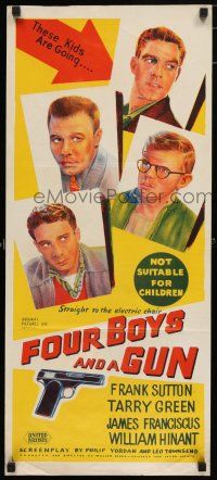 9r926 FOUR BOYS & A GUN Aust daybill '57 James Franciscus is going to the electric chair!
