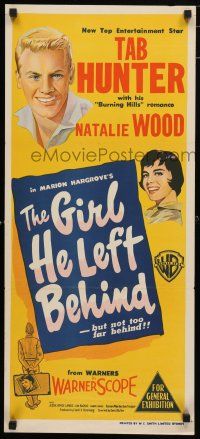9r935 GIRL HE LEFT BEHIND Aust daybill '56 military soldier Tab Hunter, pretty Natalie Wood!