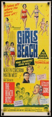 9r937 GIRLS ON THE BEACH Aust daybill '65 Beach Boys, Lesley Gore, LOTS of sexy babes in bikinis!