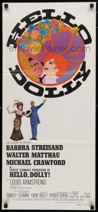 9r950 HELLO DOLLY Aust daybill '70 art of Barbra Streisand & Walter Matthau by Richard Amsel!