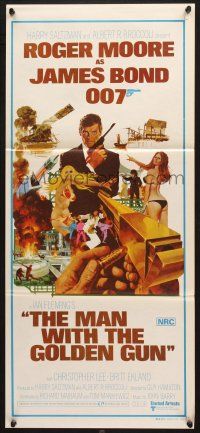 9r979 MAN WITH THE GOLDEN GUN Aust daybill '74 art of Roger Moore as James Bond by McGinnis!