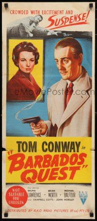9r982 MURDER ON APPROVAL Aust daybill '56 art of detective Tom Conway w/pistol, English noir!