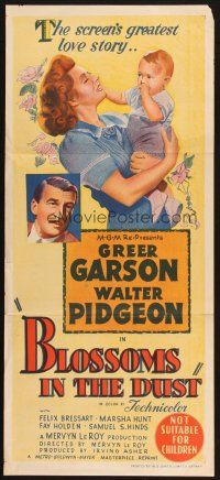 9r864 BLOSSOMS IN THE DUST Aust daybill R50s art of Greer Garson w/baby + close up Walter Pidgeon!