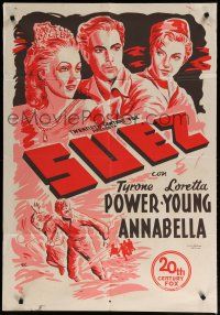 9r041 SUEZ Colombian poster '38 art of Tyrone Power with pretty Loretta Young & Annabella!