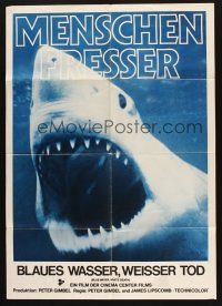 9r700 BLUE WATER, WHITE DEATH German '71 super close image of great white shark with open mouth!