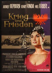 9r836 WAR & PEACE German R60s art of Audrey Hepburn, Henry Fonda & Mel Ferrer, Leo Tolstoy epic!