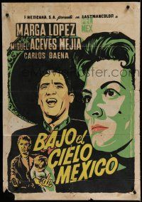 9r454 BAJO EL CIELO DE MEXICO export Mexican poster R60s Marga Lopez, cool silkscreen art!