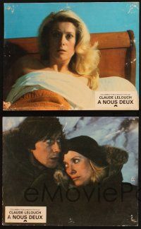 9r429 US TWO set of 4 French LCs '79 A nous deux, sexy Catherine Deneuve startled in bed!