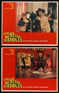 9s853 BLAZING SADDLES 2 LCs '74 Mel Brooks, Cleavon Little in cafeteria food fight, Madeline Kahn!