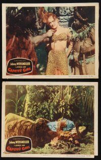 9s862 CAPTIVE GIRL 2 LCs '50 Johnny Weissmuller as Jungle Jim fighting tiger, sexy jungle babe!